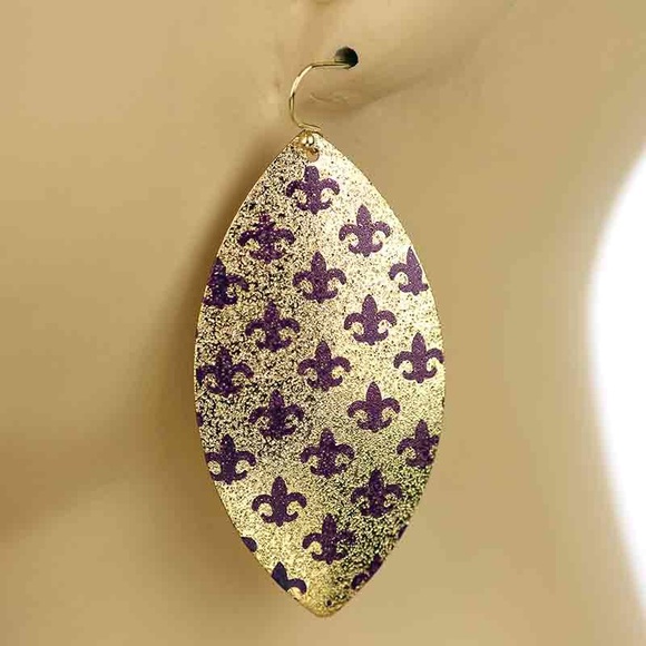 Gold LSU Game Day Earrings w/ Purple Fleur De Lis - Picture 1 of 3